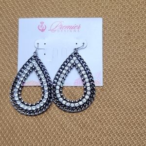 Premier Designs Silver and Black Teardrop Earrings